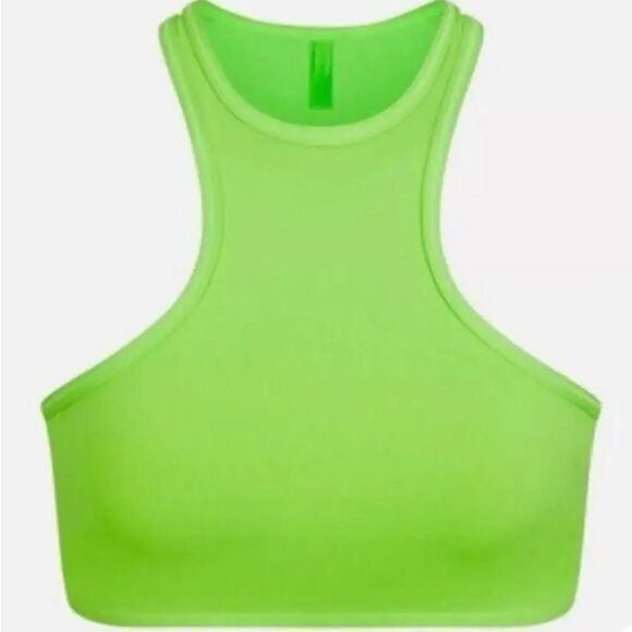 SKIMS NWT High Neck Racerback Bikini Top in Neon Green Size S - Picture 2 of 5